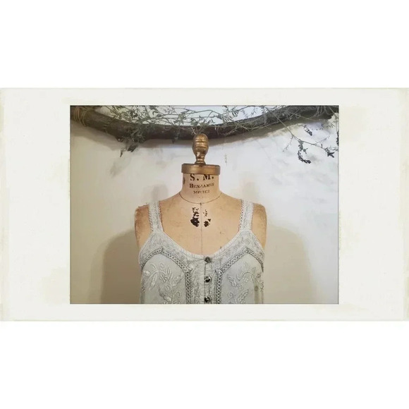 Vintage Floral Sage Grey Cottagecore Hippie Gypsy Shabby Chic Shift Dress - Picture 4 of 4